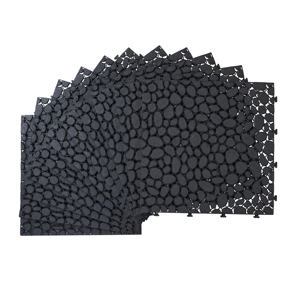 60Pcs 12 x 12 Inch Black Interlocking Deck Tiles Plastic Anti-slip Bathroom