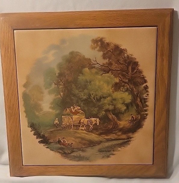 Vintage Dutch Ceramic Polychrome Tile Signed J C Van Hunnik Framed in Oak Italy
