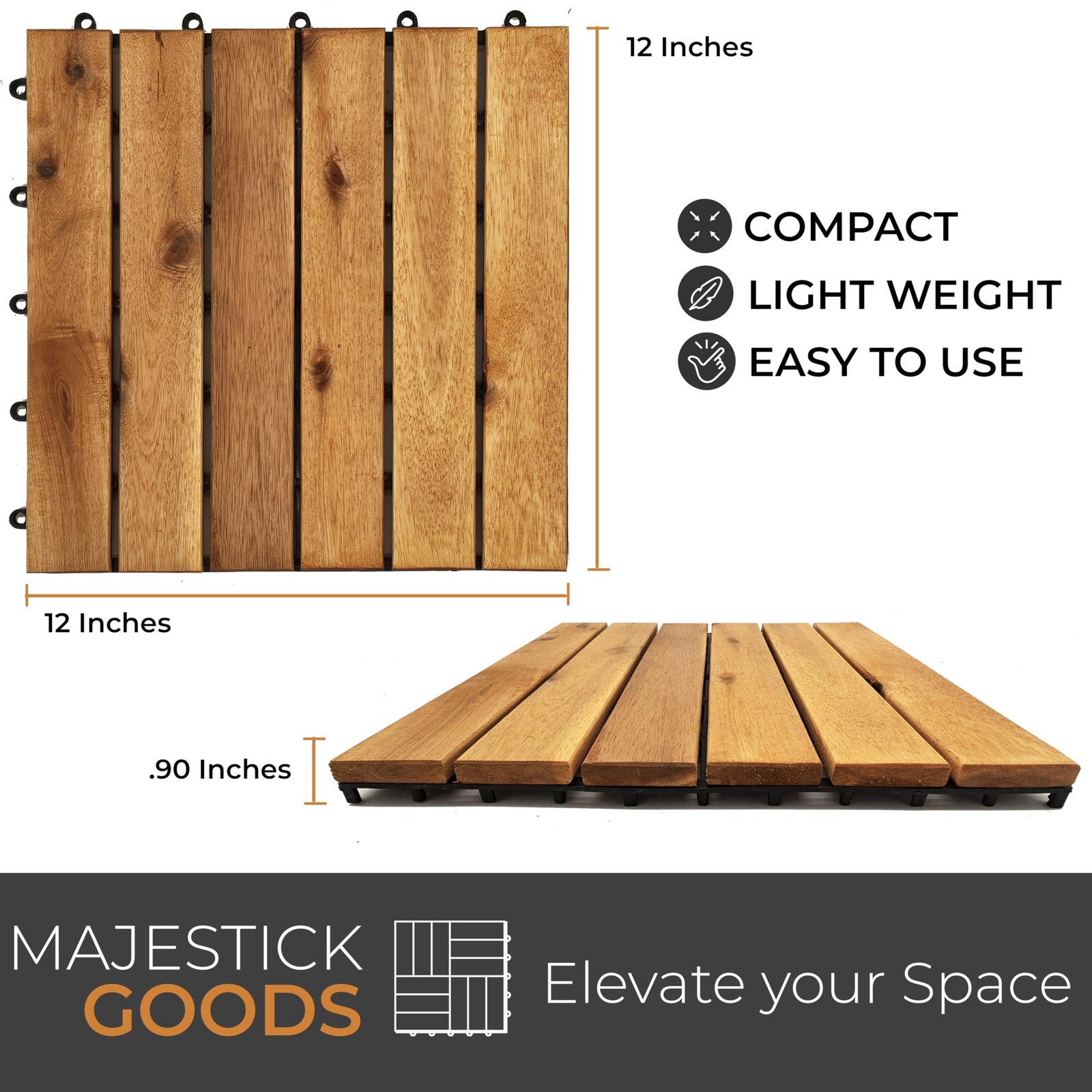 Interlocking Long Slat Deck Tiles, Acacia Wood Interlocking Deck Tiles – Easy…