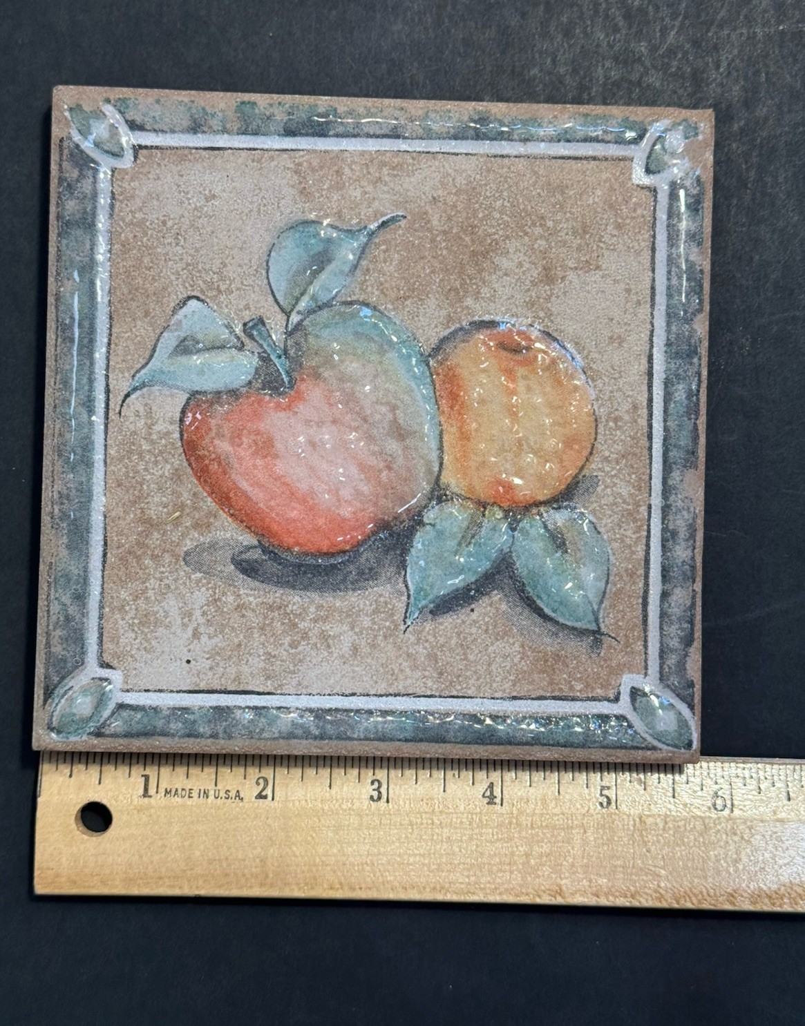 Decorative Ceramic Tile Apple Tan Background 5.75” Square Cork Back