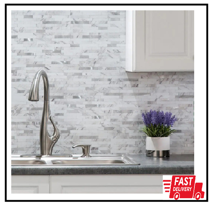 Peel and Stick Backsplash Collage Metal Composite 11.75 in Marble Shine (2-Pack)