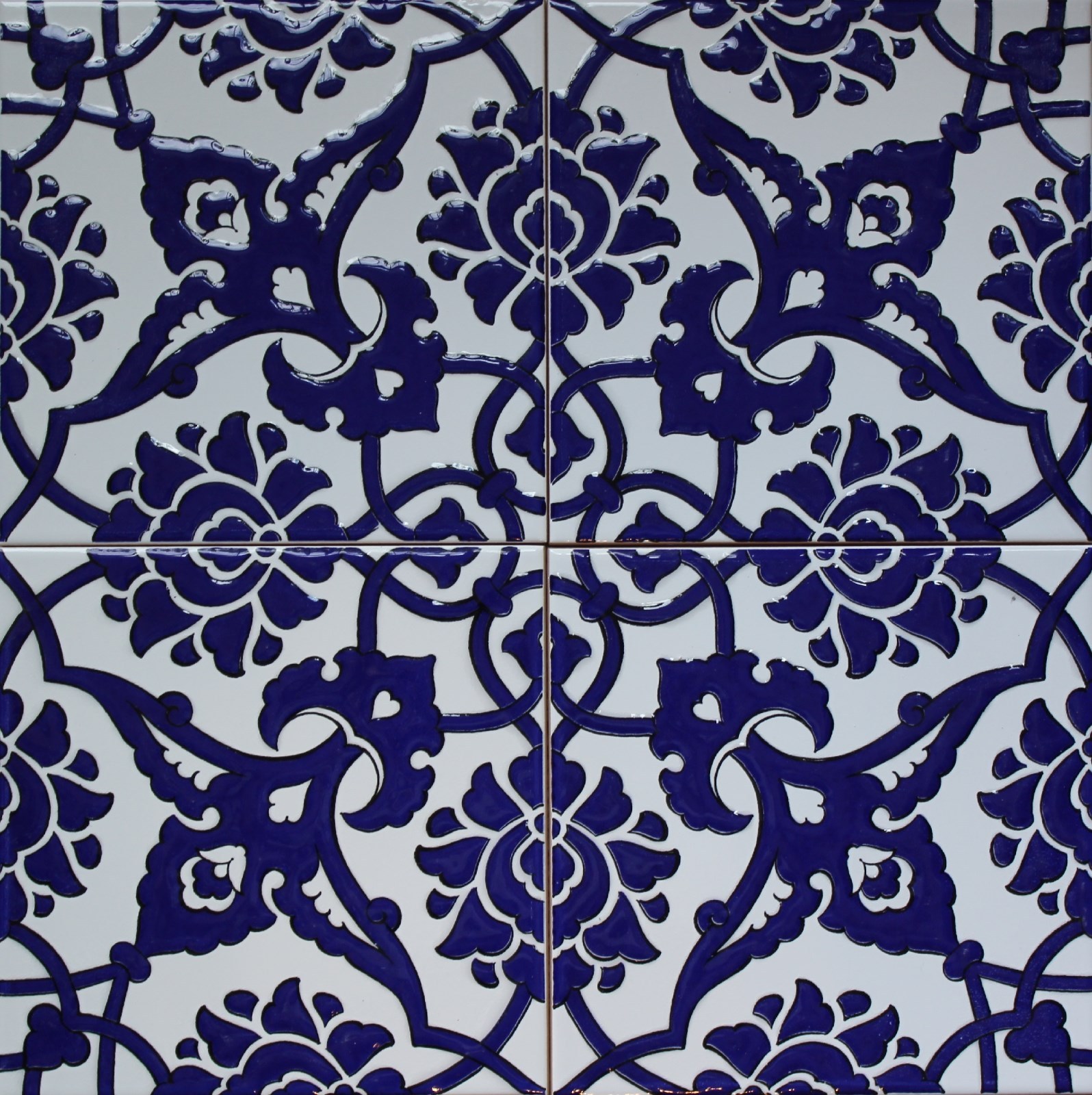 Cobalt Blue 16″x16″ Turkish Ottoman Iznik Floral Pattern Ceramic Tile Set