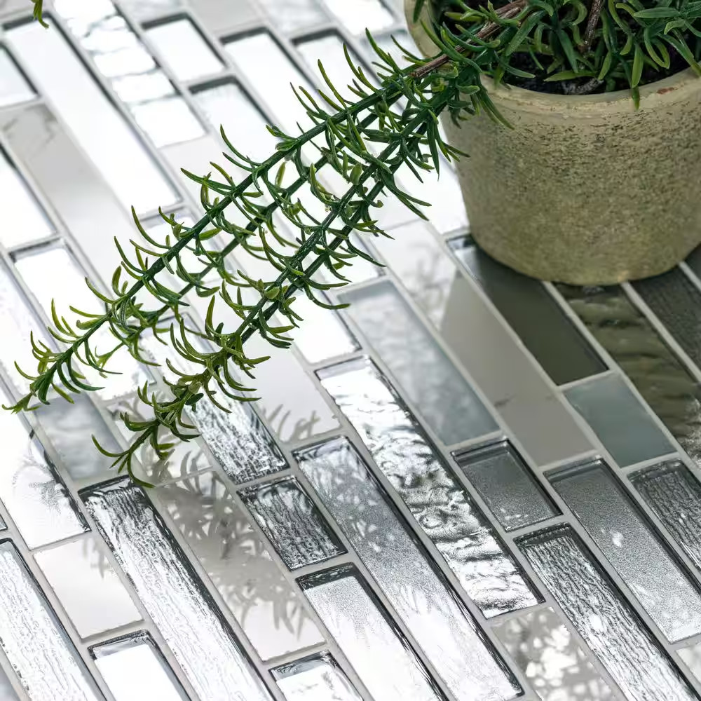 Whistler Ice Interlocking 11.81 In. X 12 In. X 8Mm Glass Mesh-Mounted Mosaic Til