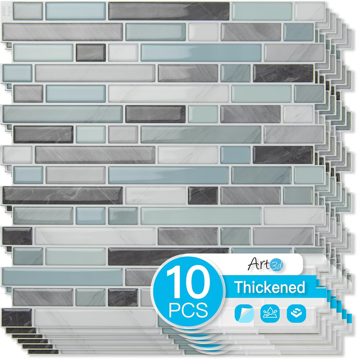 10-Sheet Heavy-Duty Peel and Stick Backsplash, Waterproof Wall Tiles Stick on Ki