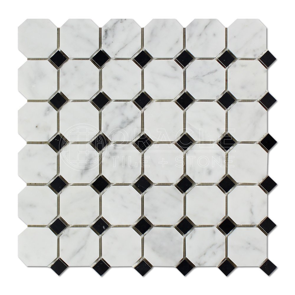 Carrara White Italian (Bianco Carrara) Marble Octagon Mosaic Tile
