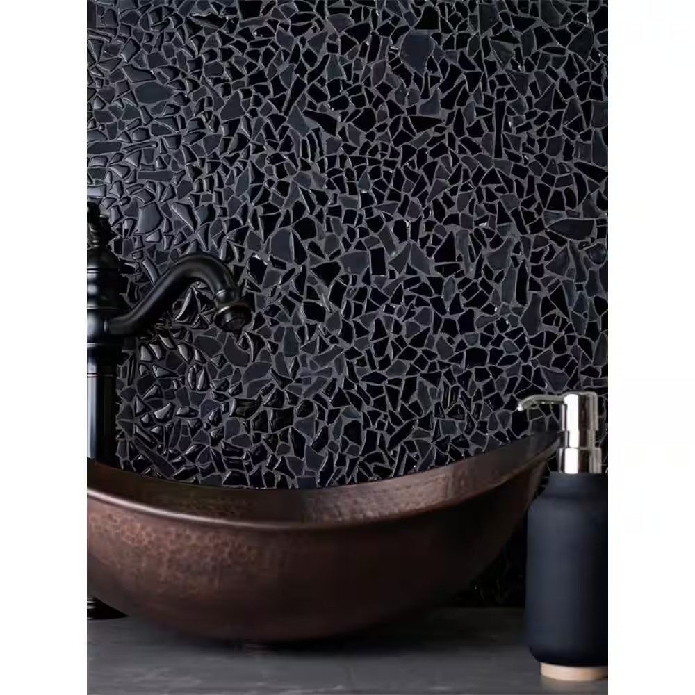 Black 11.8 In. X 11.8 In. Pebble Polished and Honed Glass Mosaic Tile (4.83 Sq.