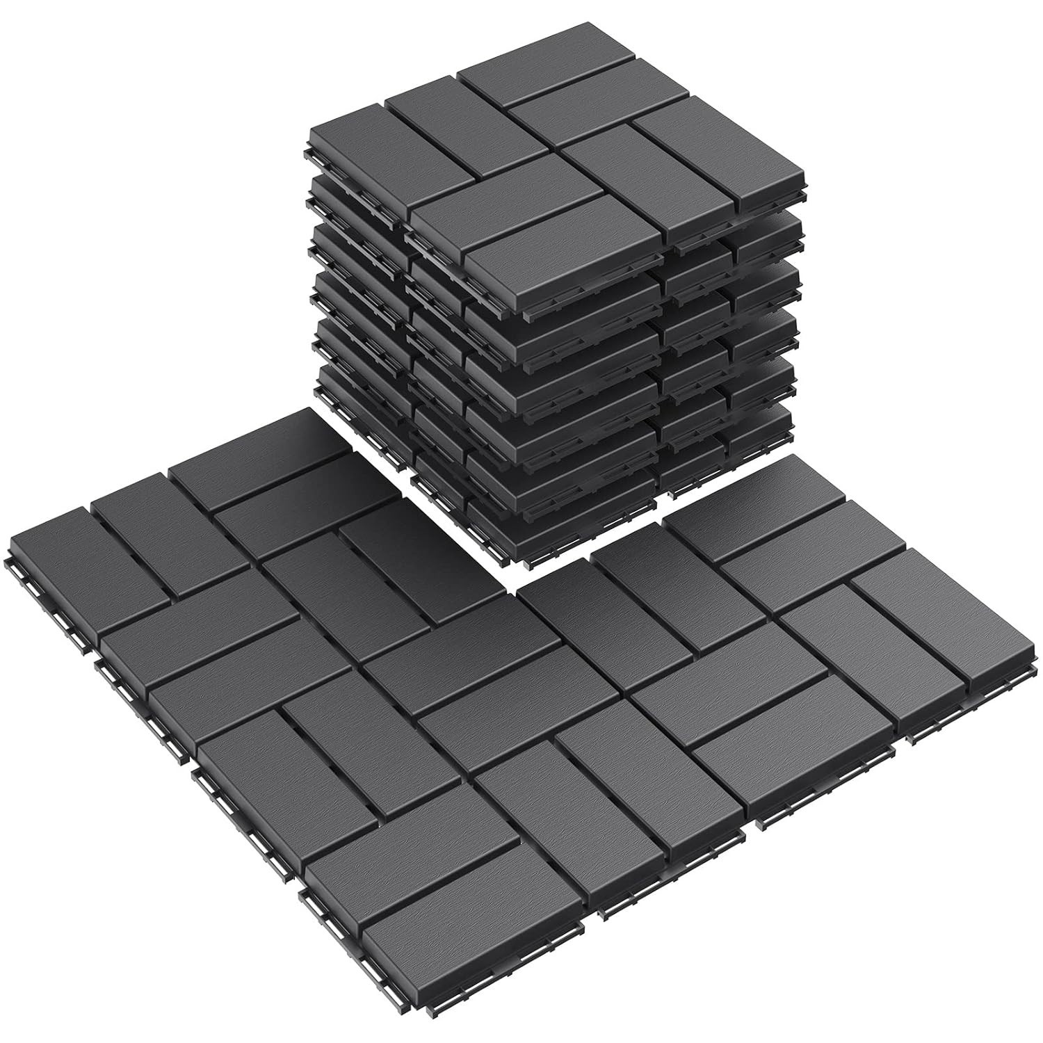 Plastic Interlocking Deck Tiles 9 Pack Outdoor Patio Flooring 12×12 Dark Grey
