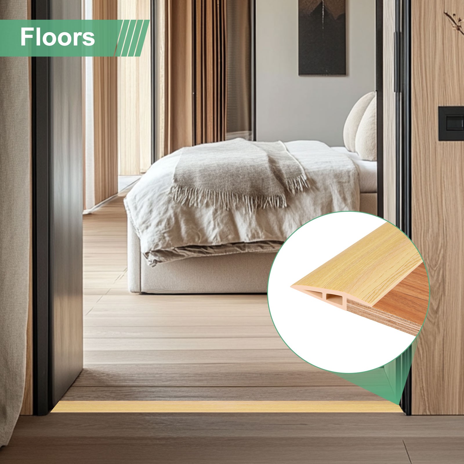 Floor Transition Strip, Floors Heights Within 3/5Inch(15mm)[Raw Wood Grain]