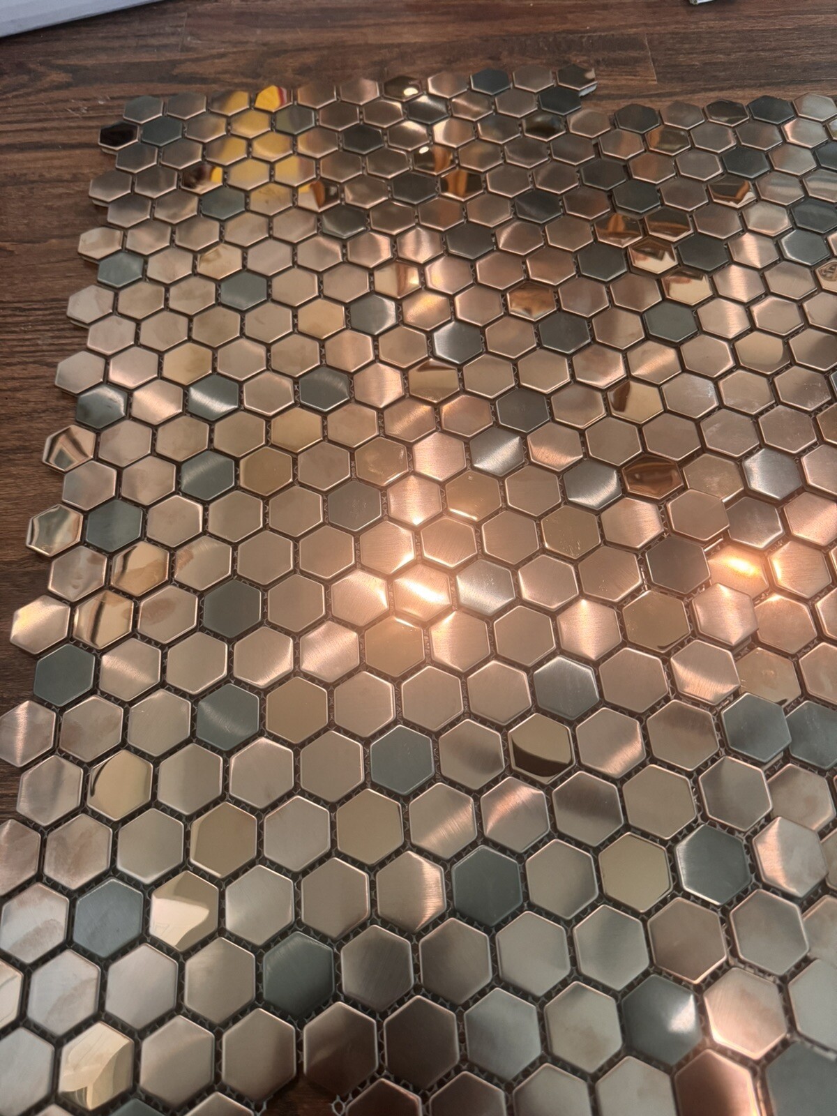 5 Sheets Backsplash Tile for Kitchen Bathroom,Hexagon Copper Stainless Steel