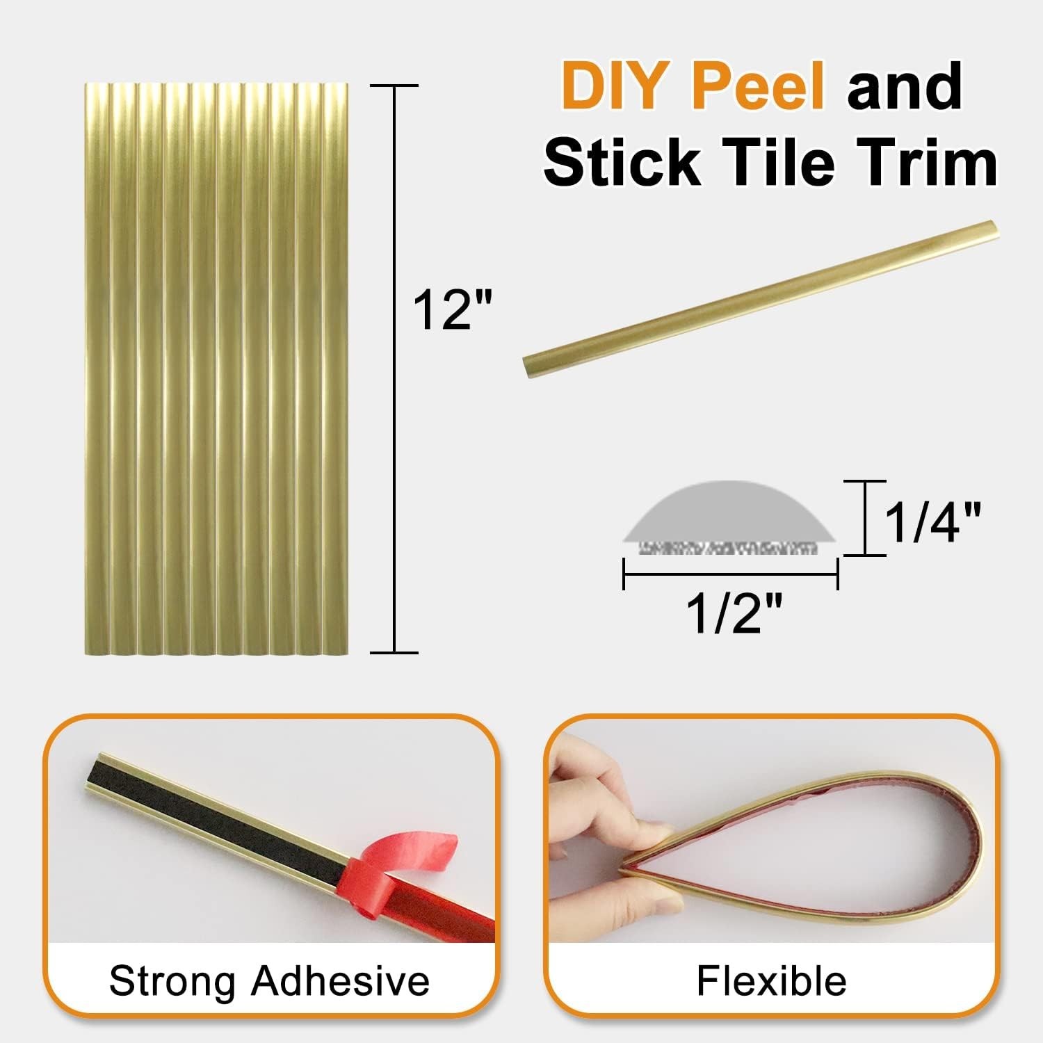 10-Pack Peel & Stick Trim Backsplash Tile Edge, 12″ Tile Edge Trim Self-Adhesive