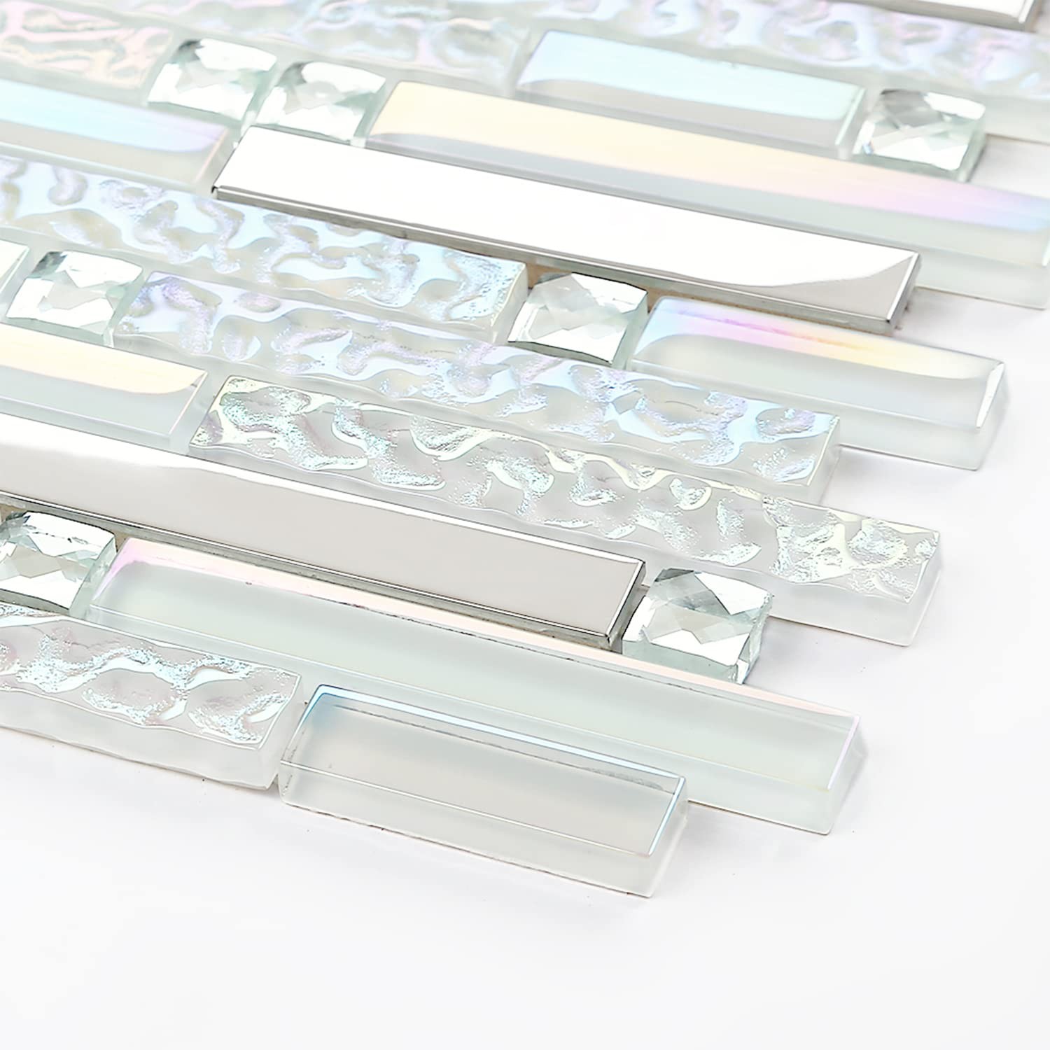 Glass Metal Tile Iridescent White Glass Silver Mirror Stainless Steel Blends …