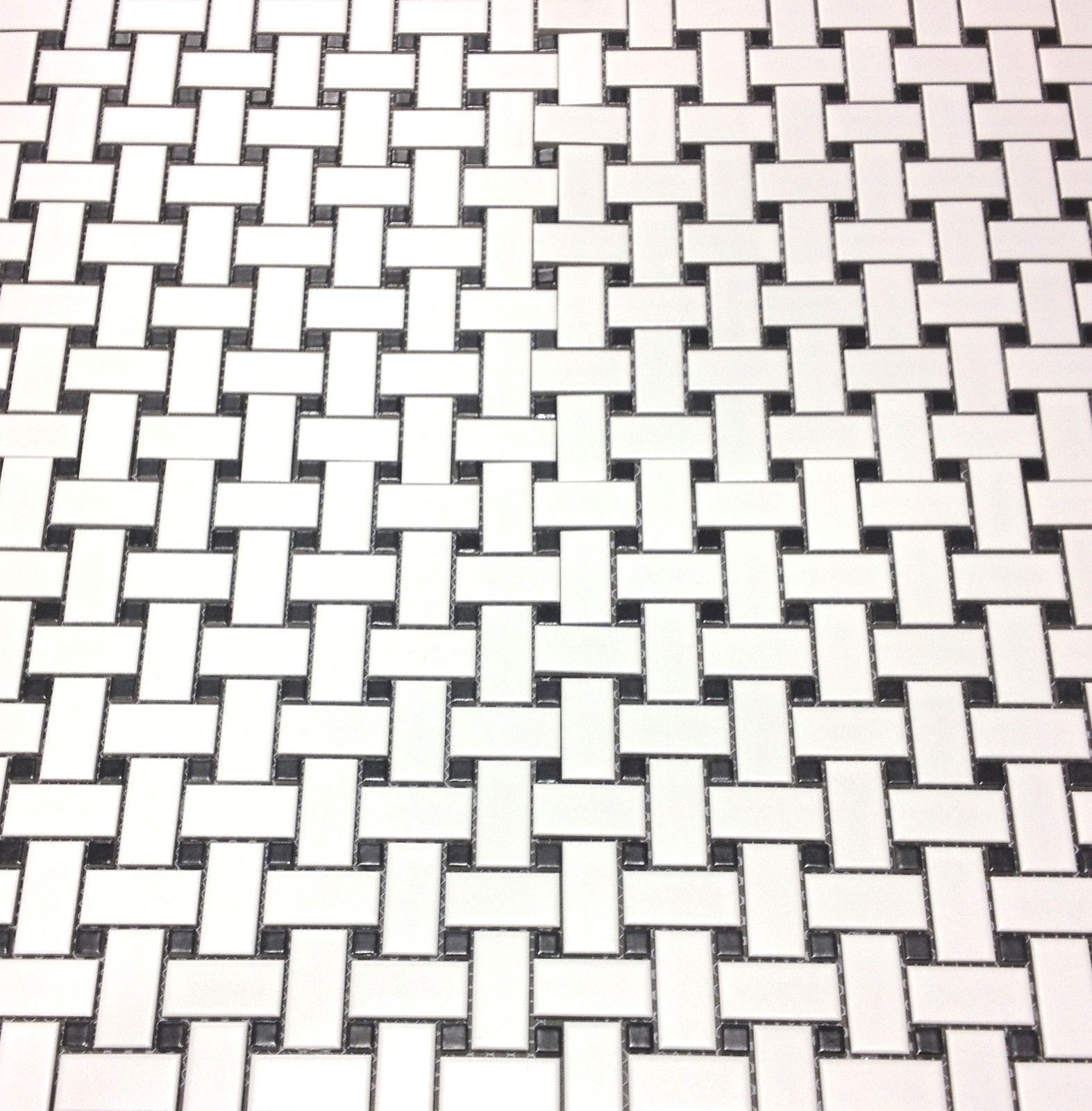 White and Black Basket Weave Porcelain Mosaic, Floor Wall ONE BOX (10 PCS) Bath