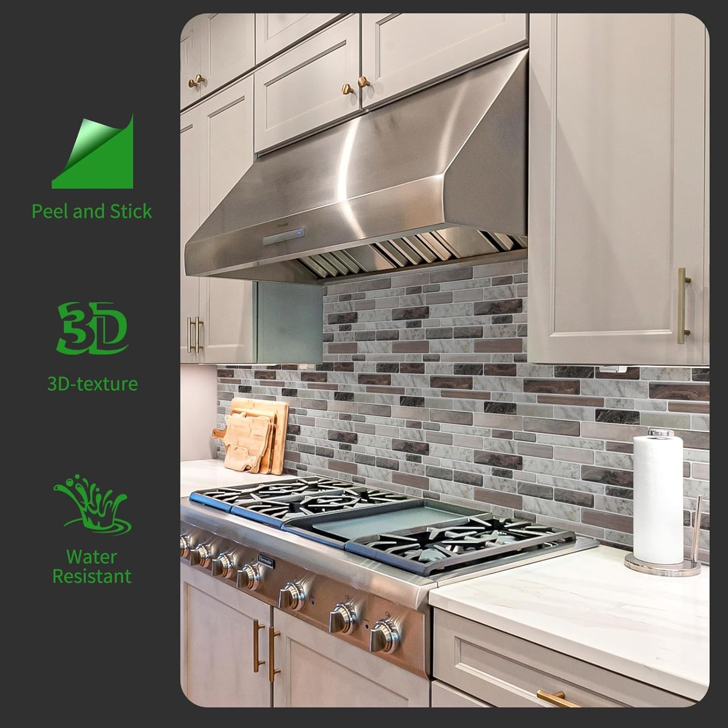 Self-adhesive kitchen splashback, marble-effect decorative tiles (10-piece set)