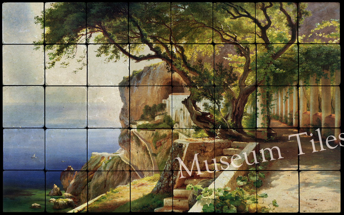 32×20 Pergola at Amalfi Kitchen Backsplash Mural Marble Tiles