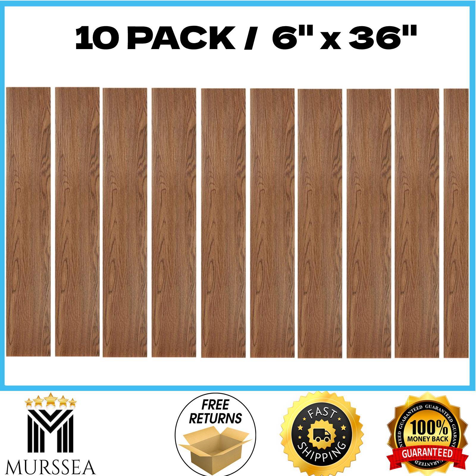 Self Adhesive Vinyl Floor Planks, 6 x 36 in , Redwood , Peel and Stick, 10 Pack