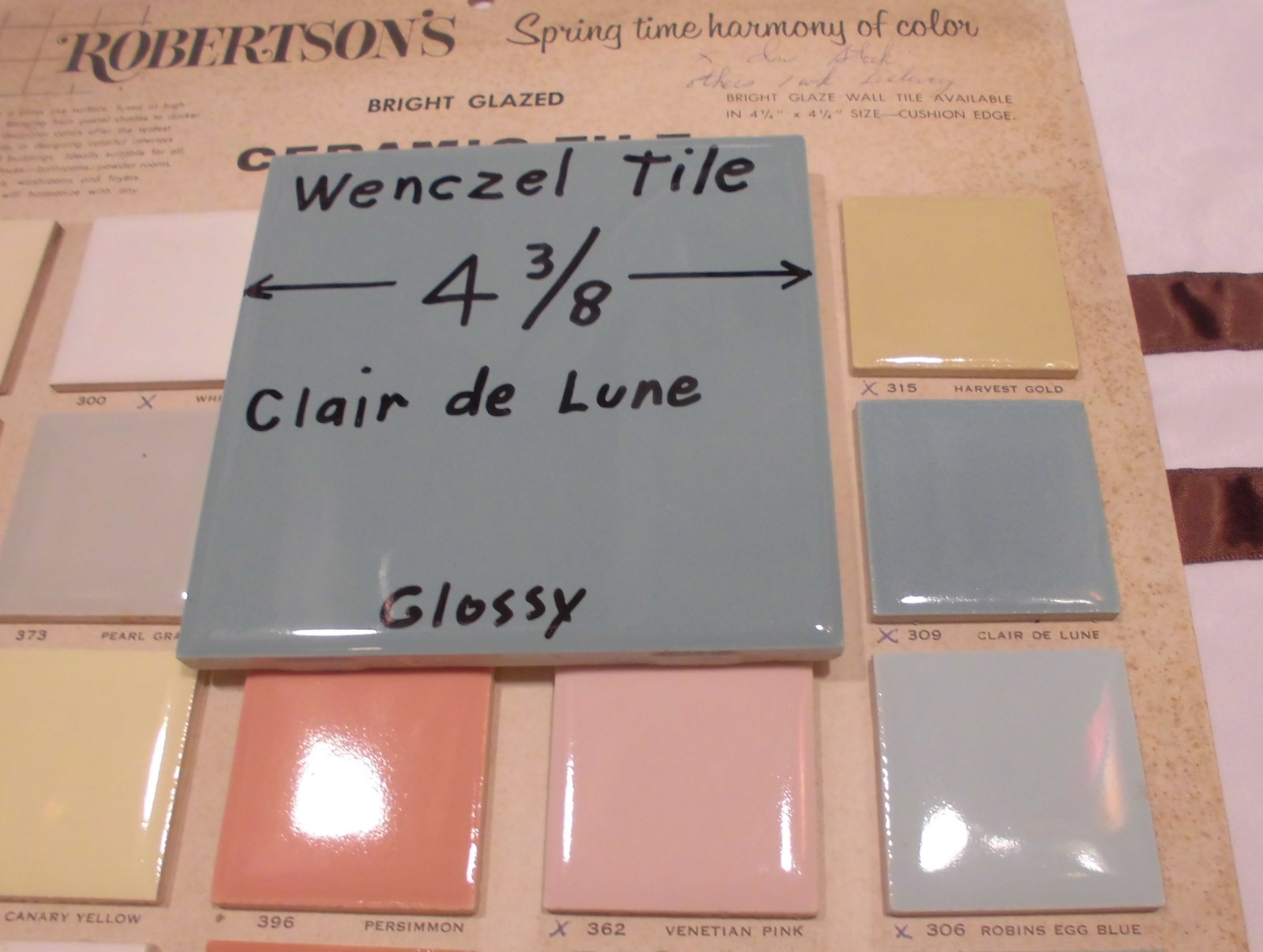 1 pc. *Blue-Gray* Glossy Ceramic Tile by Wenczel 4-5/16″ *Clair-De-Lune*