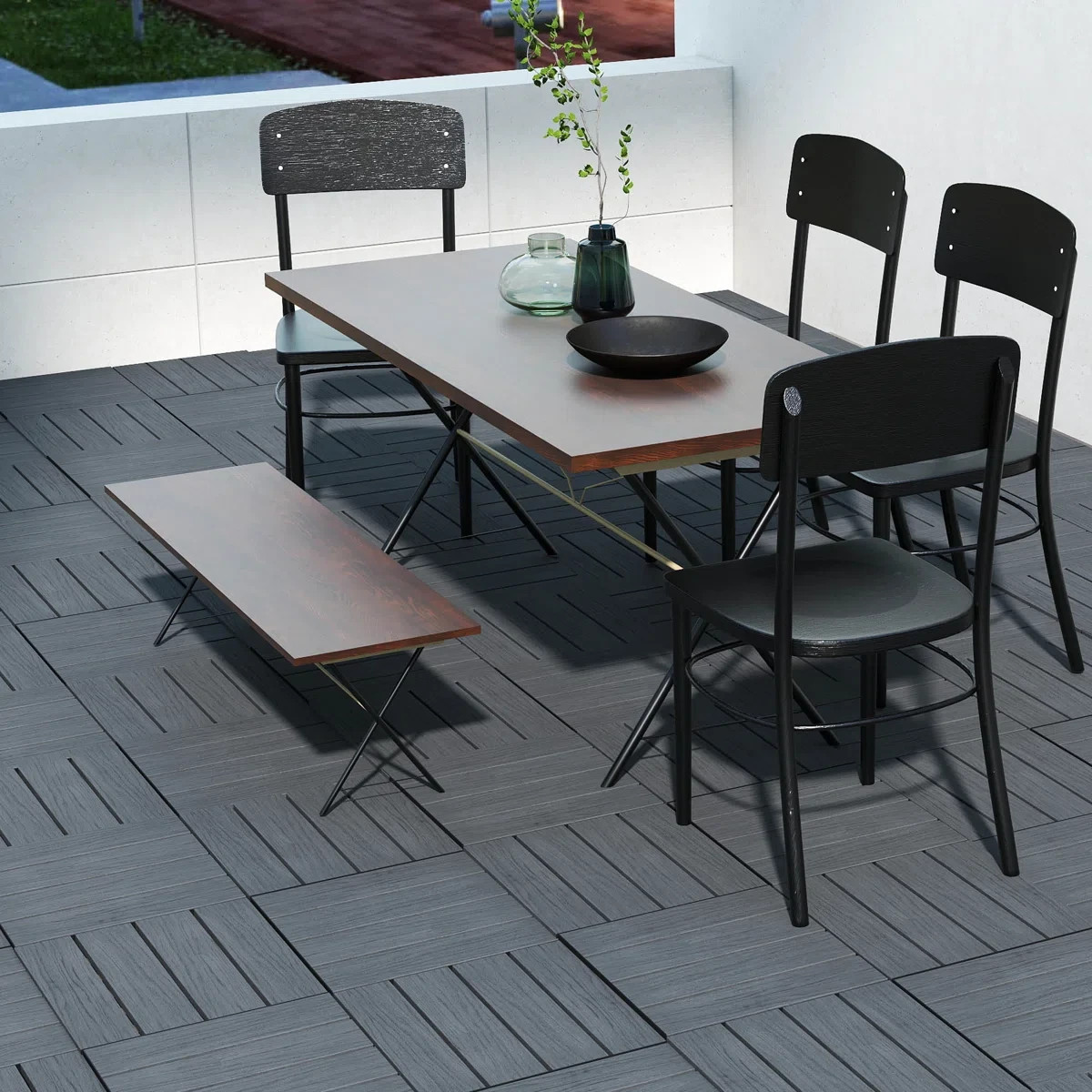 44Pcs HDPE Interlocking Deck,Waterproof Snap-Together w/Drainage Design,Grey