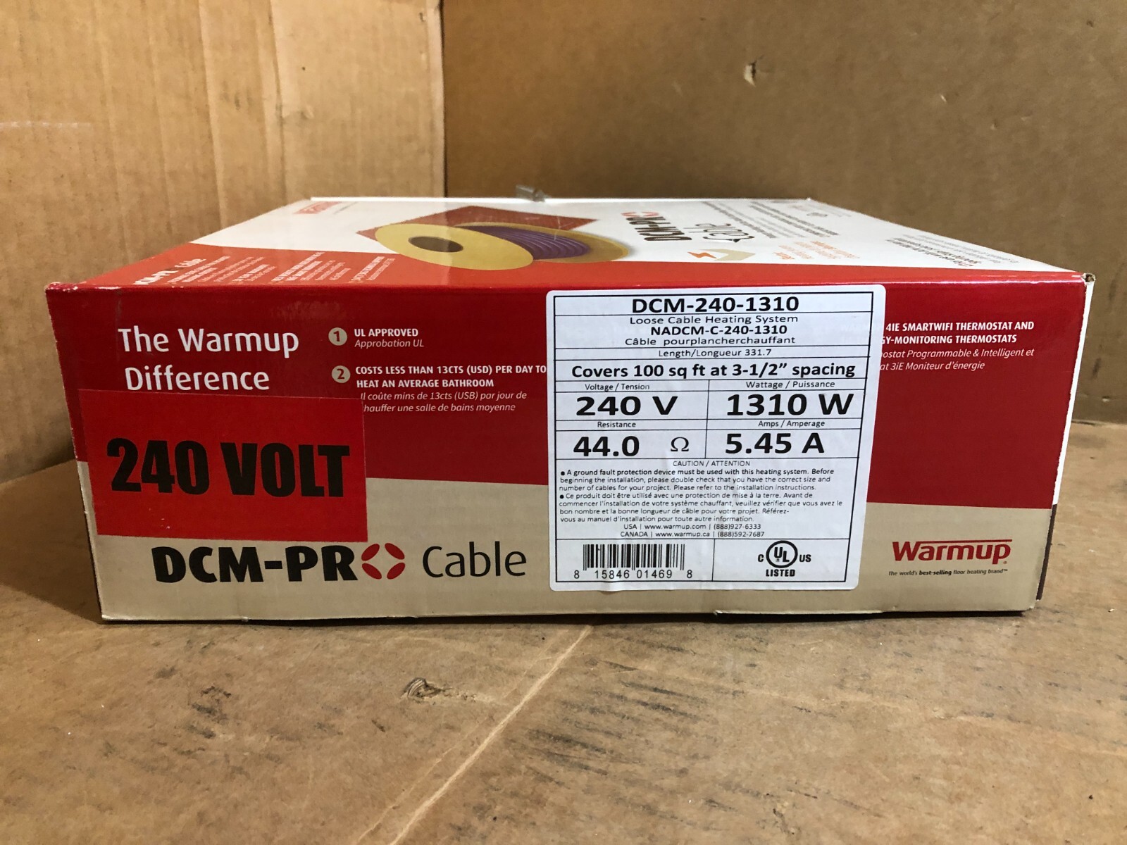 Warmup 100 Sq Ft Electric Heating Cable 240v 1310W, 5.6A DCM-PRO 332′ L **