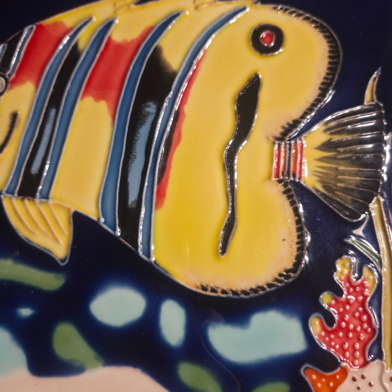 Decorative Wall Art Ceramic Tile 8″x8″Yellow Tropical Fish Coral Reef Coastal
