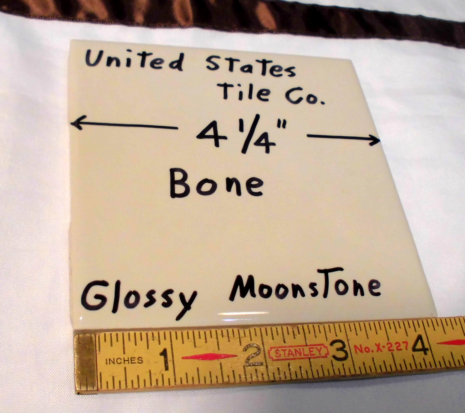 1 pc. Gloss Bone: 4-1/4″ Ceramic Tile New Stock: Bumpy-Ripple Textured Surface