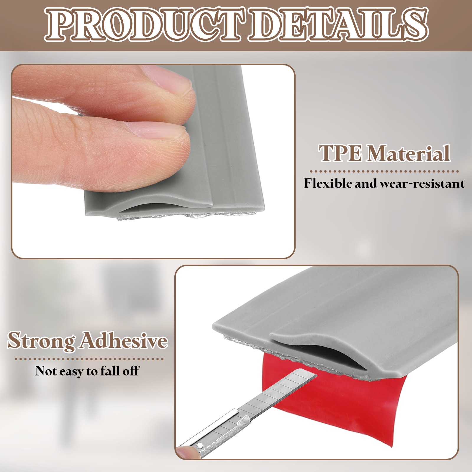 9.84Ft x 1.3″ x 0.22″ Self-Adhesive Carpet Edge Strip TPE Gap Cover Gray,