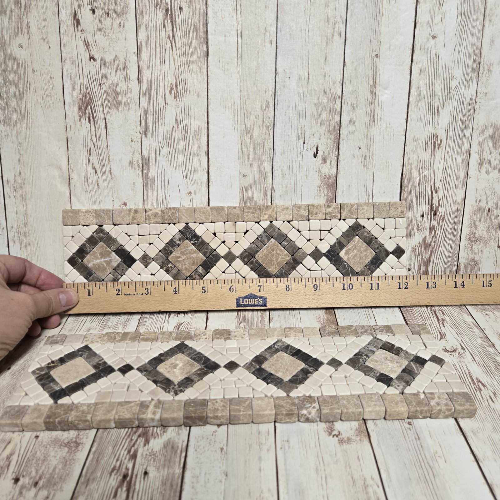 Travertine Mosaic Border Tile Trim Lot of 2 Diamond Pattern Mesh Back