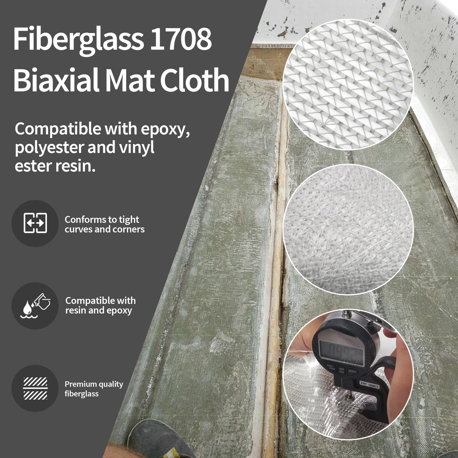 Fiberglass Cloth 1708 Biaxial Mat 50in Wide X 4Yd… 12Feet, Grey