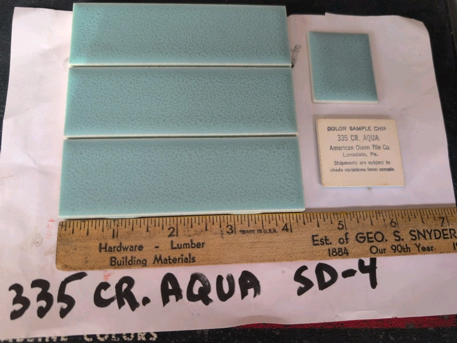 2 pcs American Olean Crystalline Aqua Blue #335 Tile 4-1/4″ SD-4 Scored 3rds USA