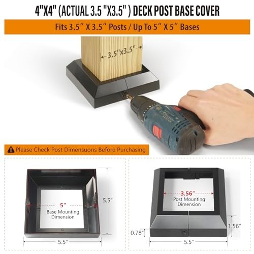 4 pcs 4×4 (Actual: 3.5″x3.5″) Aluminum Deck Post Base Cover, for Railings, Stair