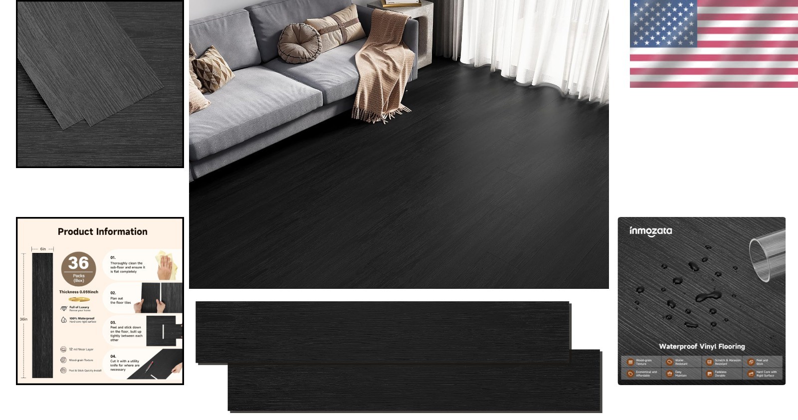 Peel and Stick Wood Grain Vinyl Floor Planks – 54 Sq.Ft