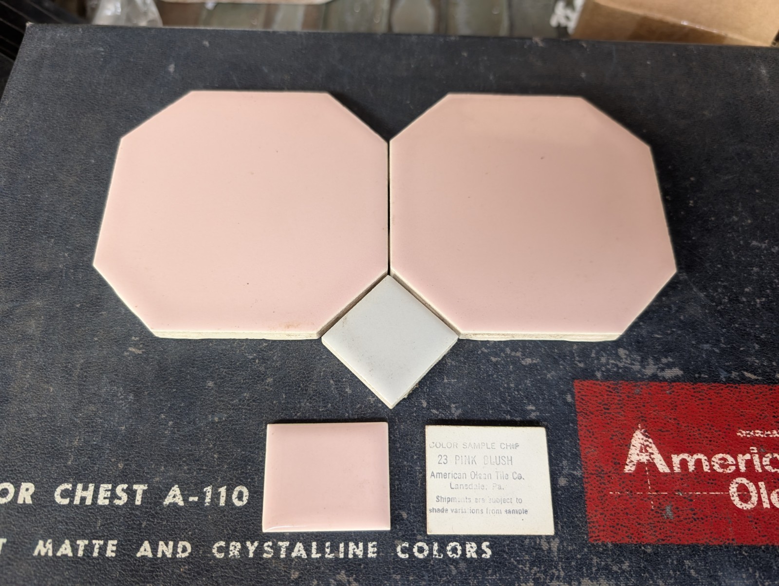 4 pcs American Olean Vintage Ceramic Tile 4 1/4″ Pink Blush Octagon #23 Glossy