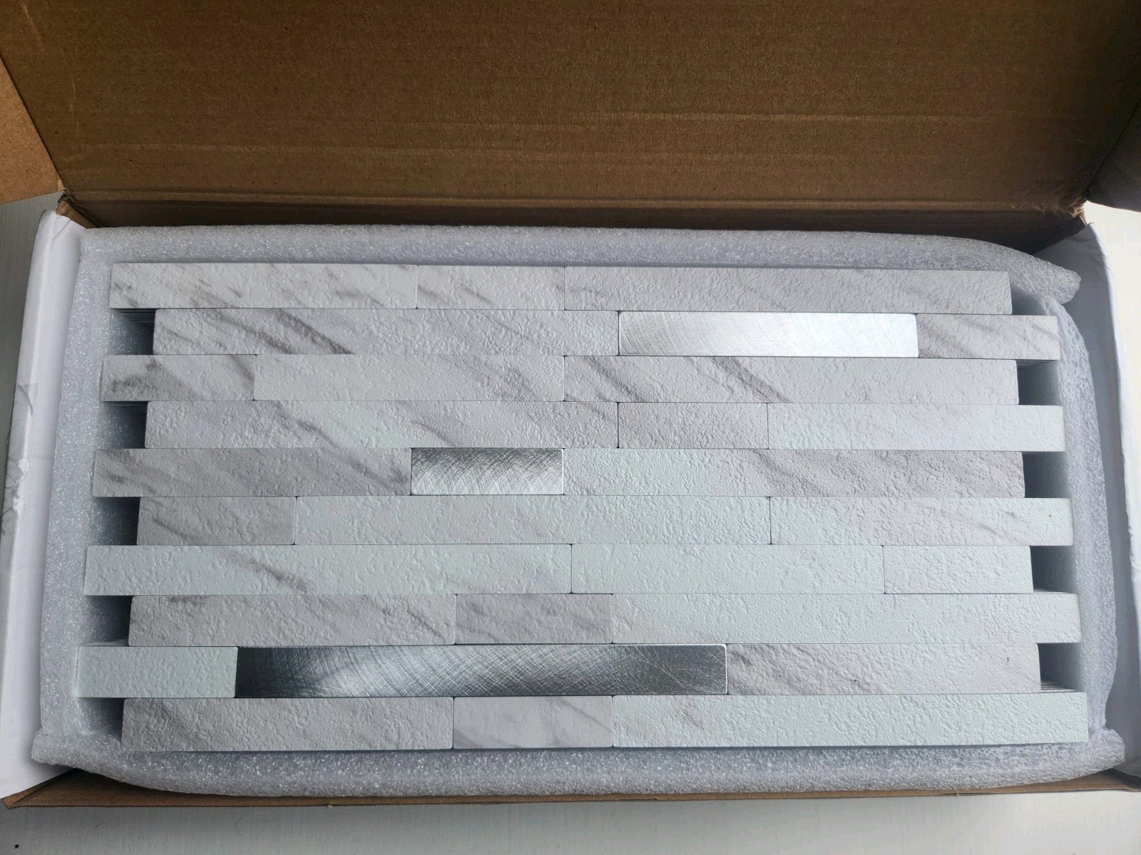 AULIGET 20 Sheets Faux Stone Peel and Stick Backsplash, White Marble Look PVC ne