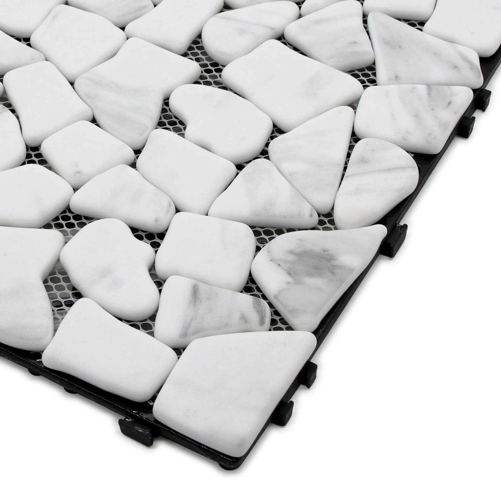4PCS Natural Pebble Interlocking Deck Tiles, 12″ x 12″ Recycled Glass Marble …