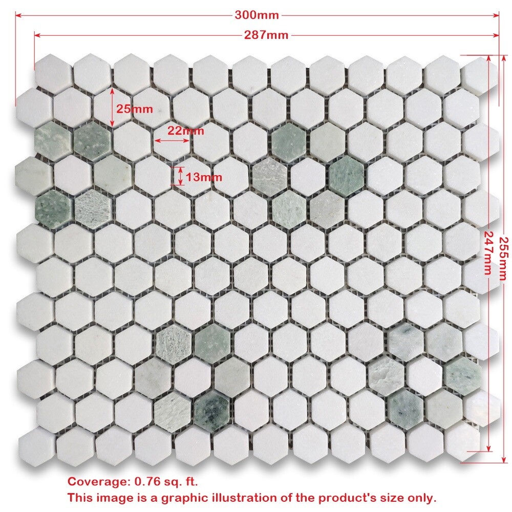 C31F12XH Carrara White Marble Hexagon Rosette Mosaic Tile Green Jade Honed