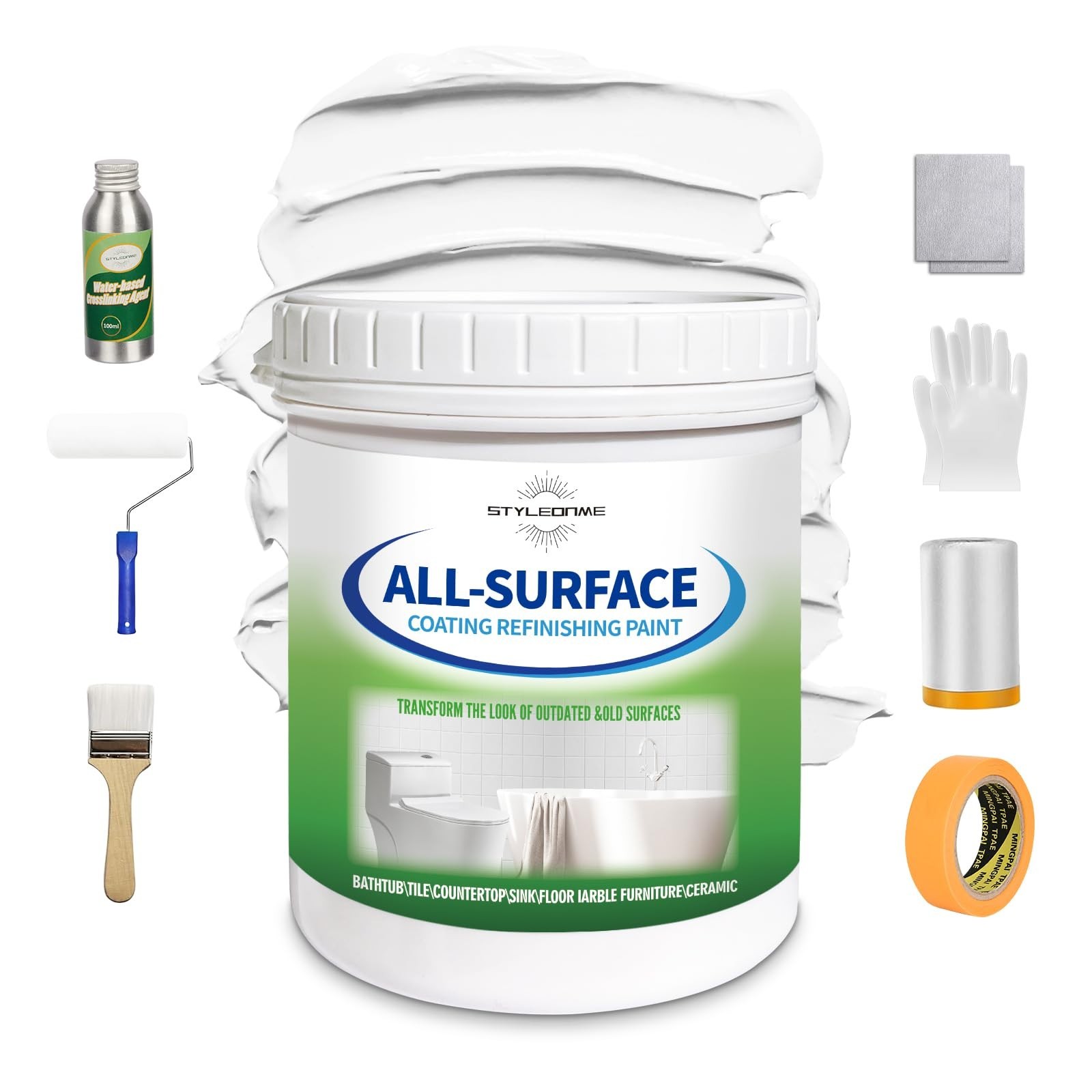16 oz Waterbased White Tile Paint – Bathtub/Washbasin/Toilet/Countertop Refinish
