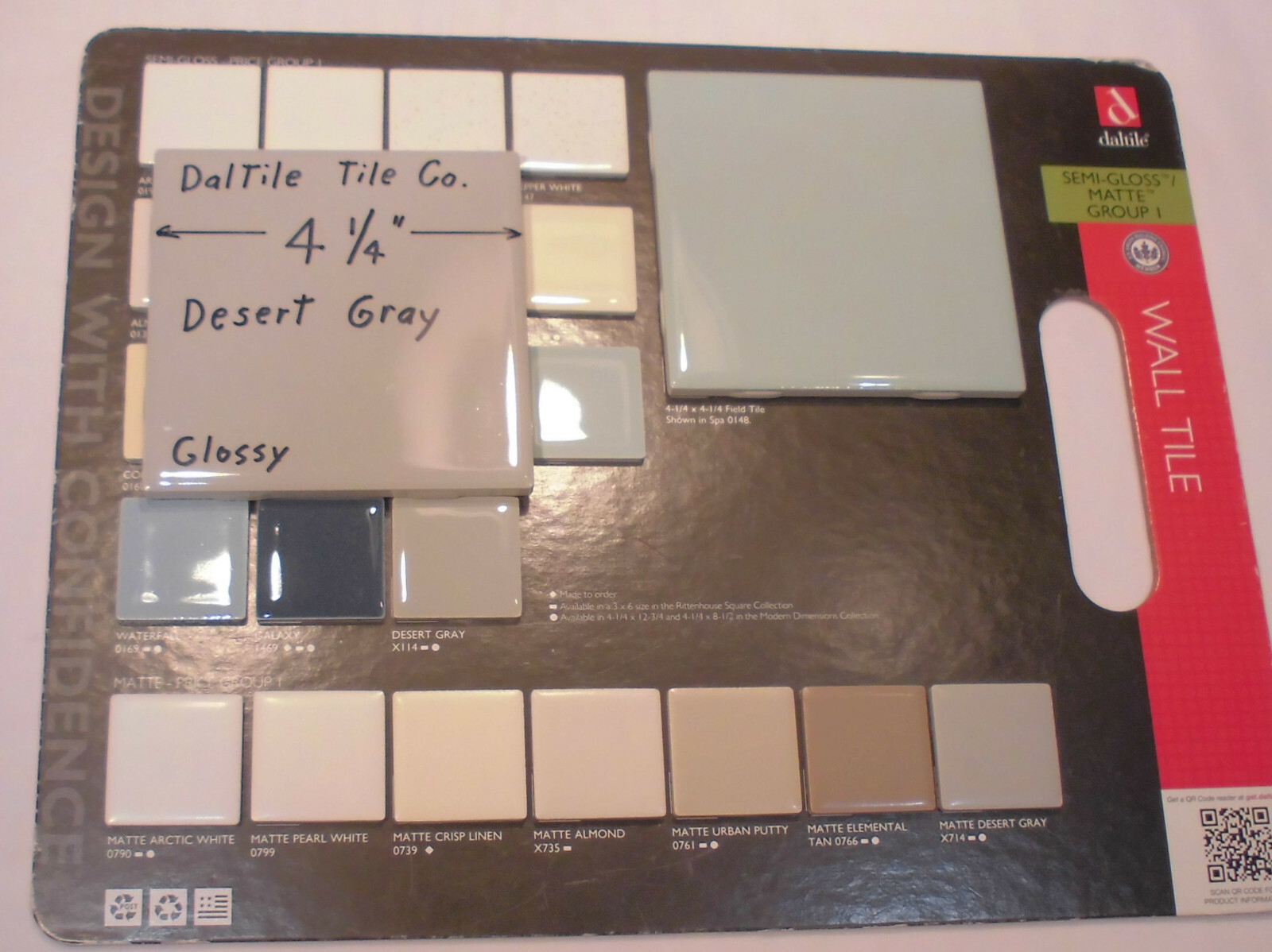 1 pc. Glossy *Desert Gray* Ceramic Tile by Daltile…4-1/4″ NEW STOCK