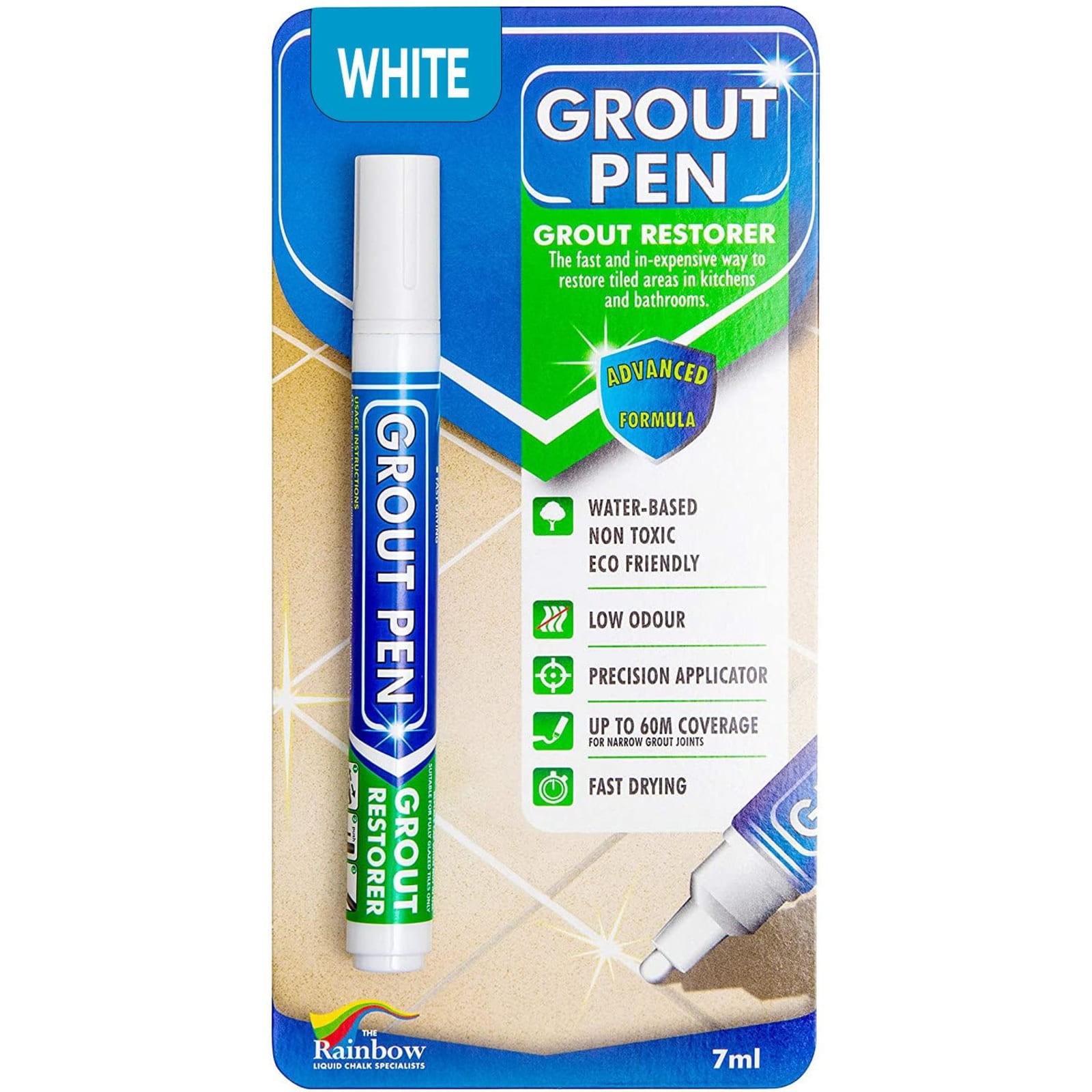 White Tile Grout Paint Marker Restorer 5mm Narrow Tip 7mL Water-Based Non-Toxic