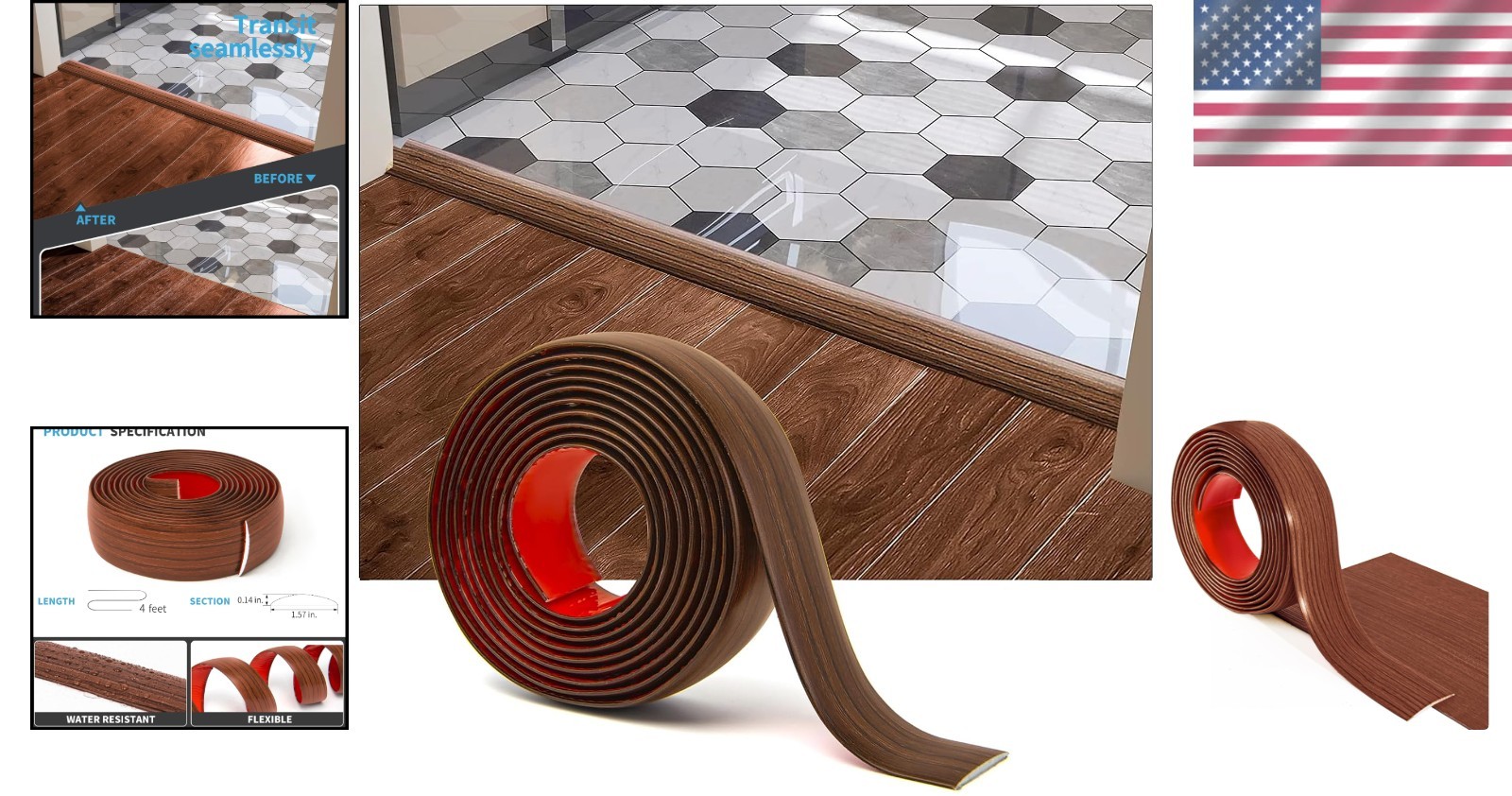 4 FT Easy Install Self-Adhesive Floor Transition Strip in Rich Cherry Color