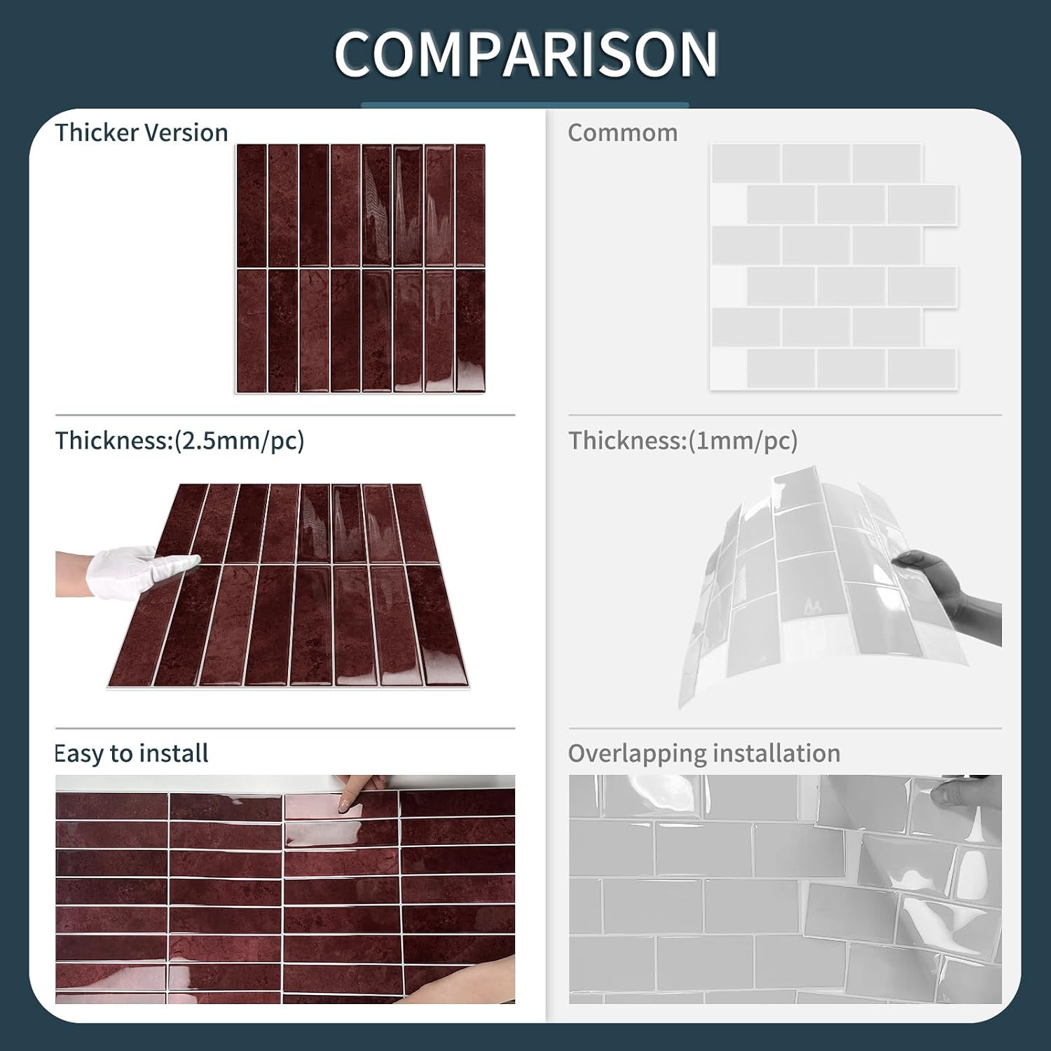 10 Sheets Upgraded Thicker Design Subway Tile Peel and Stick Backsplash | 12”×12