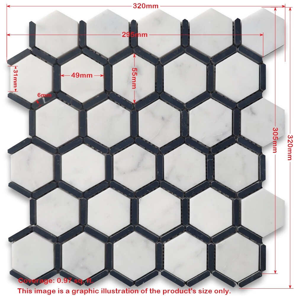 N328XP Nero Marquina Black Marble Hexagon Mosaic Tile Brass Strips Polished