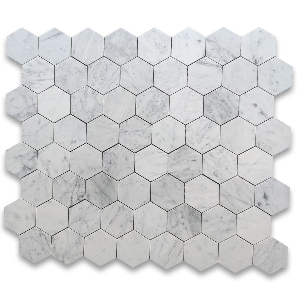 C35XP 5″ Hexagon Carrara White Venato Carrera Marble Mosaic Tile Polished