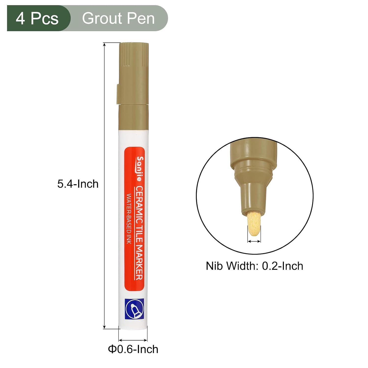 4 Pcs Grout Paint Pen, Waterproof Khaki Paint Tile Marker, Restoring Grout Lines
