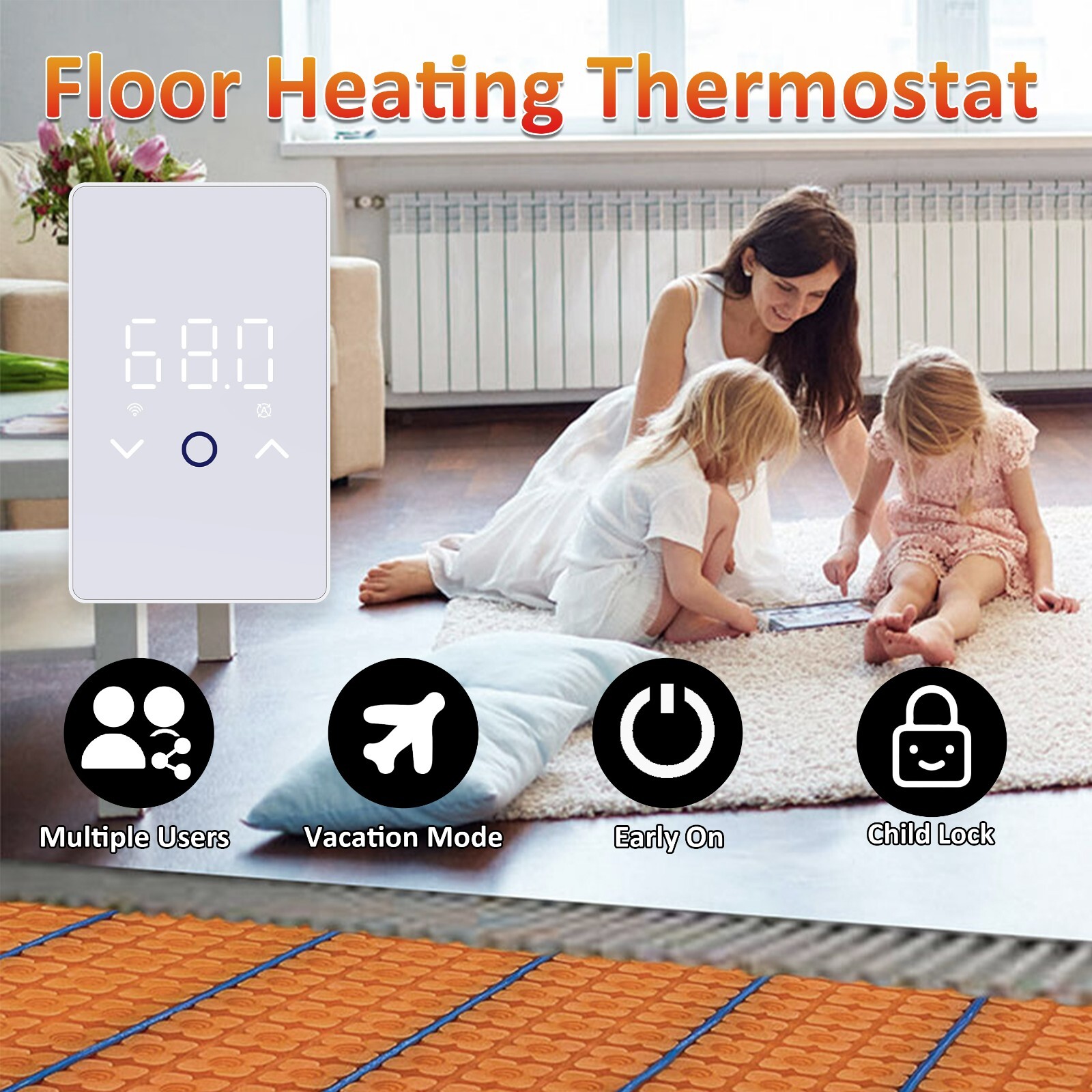 Smart WiFi Floor Heating Kit with Touchscreen Thermostat 120V/240V