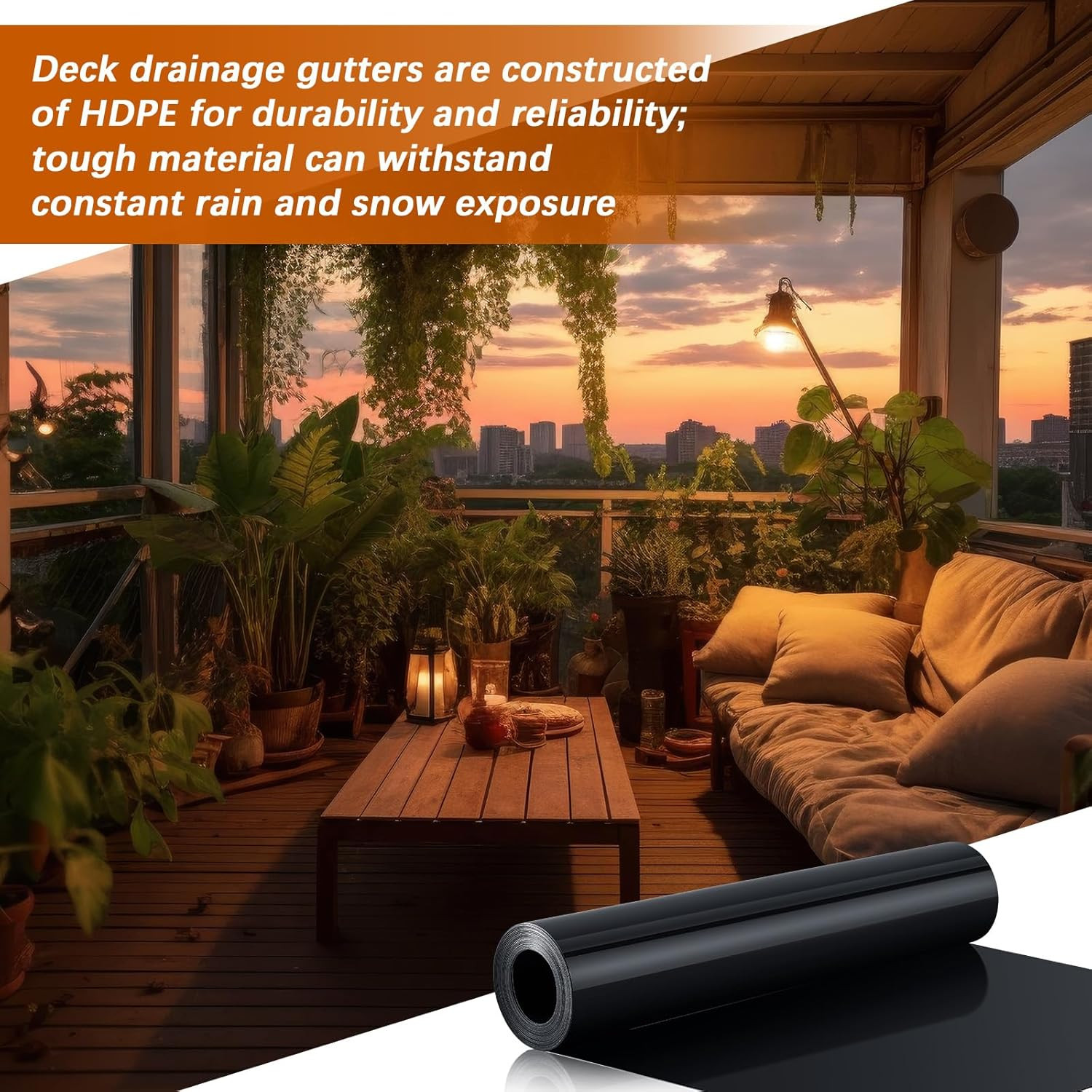 4 Rolls 16ft Black Under Deck Drainage System Waterproof Membrane Trough
