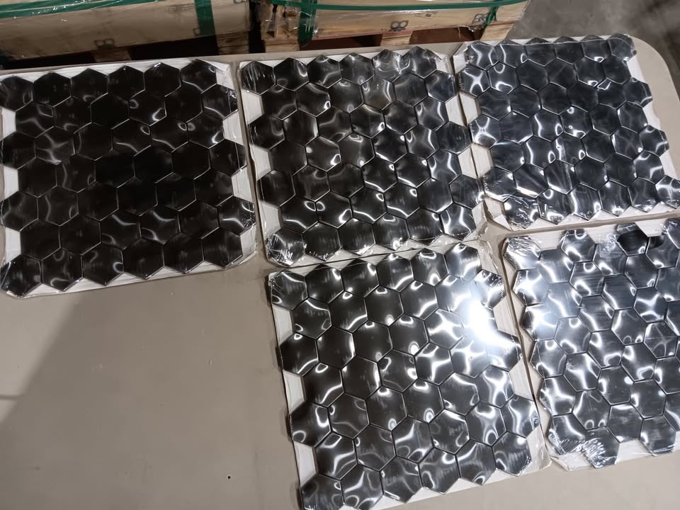 Hexagon 3D Wall Panels Bathroom Backsplash Tile Black Metal Wall Mosaic Tiles