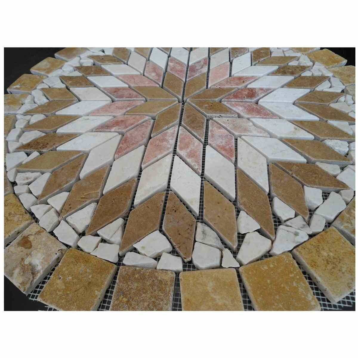 Natural Stone Tumbled Marble Netted Mosaic Floor Decor Medallion DIY Rosonen