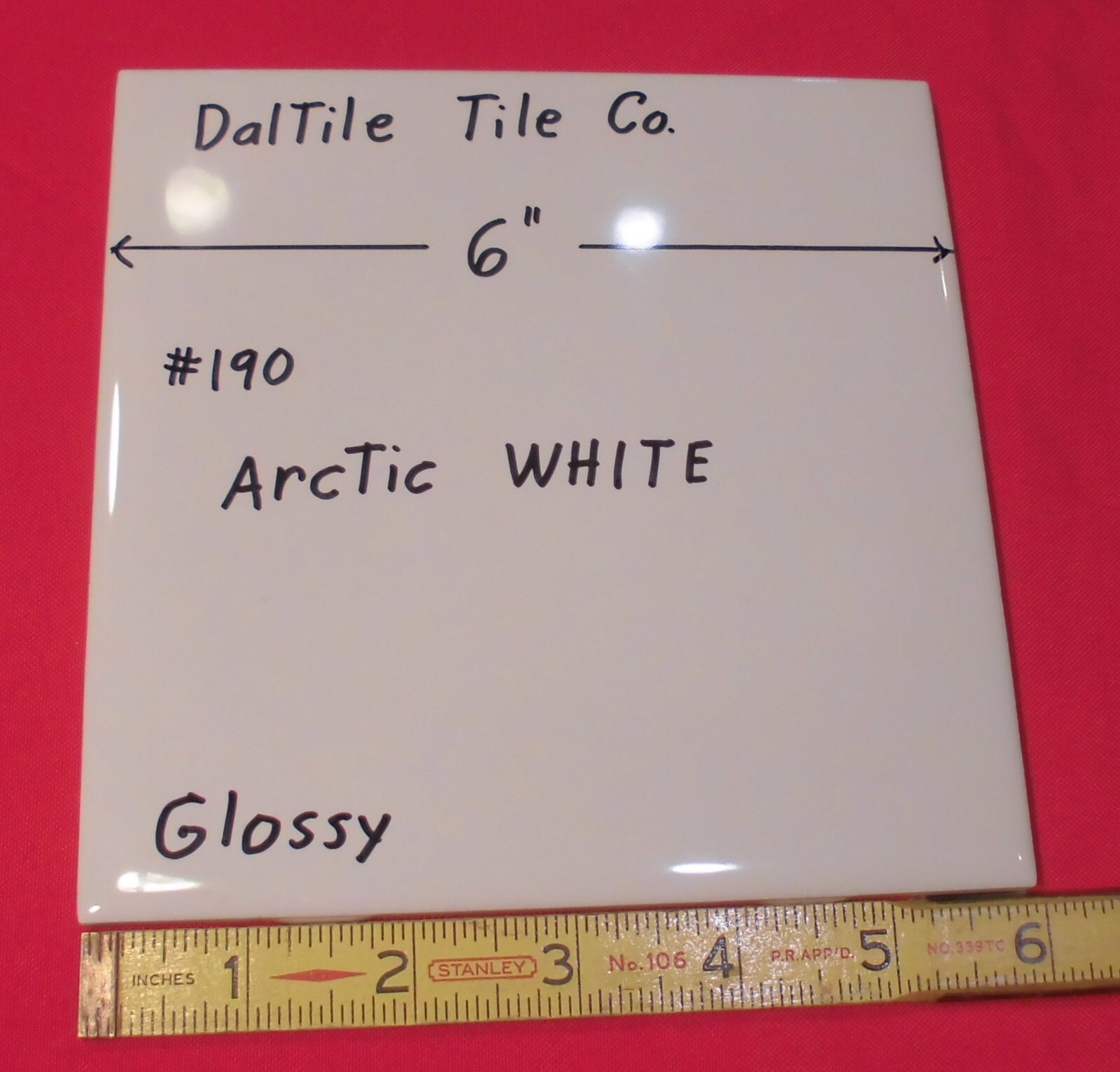 1 pc. Daltile #190 Arctic White: Brilliant Glossy Ceramic Tile 6″ X 6″ NEW