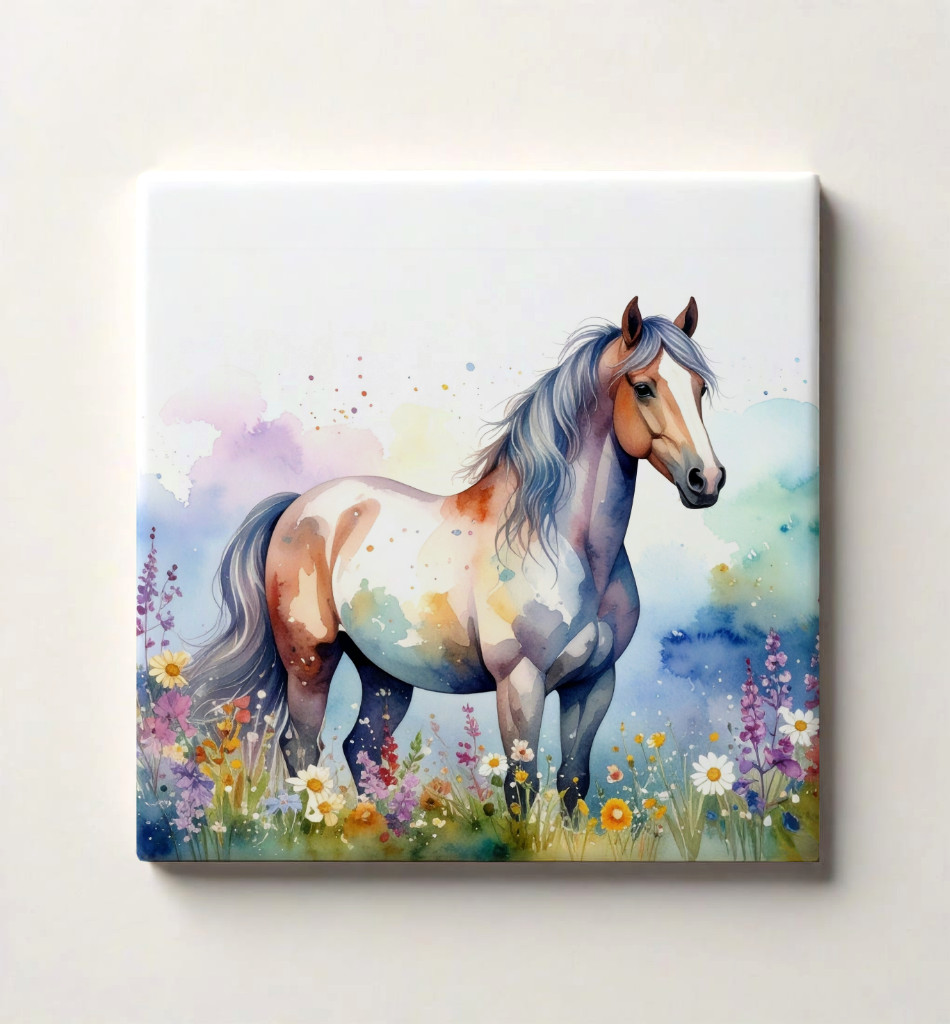 Horse Ceramic Tile 4.25×4.25, 6×6 or 8×8 inches Watercolor Printed in USA