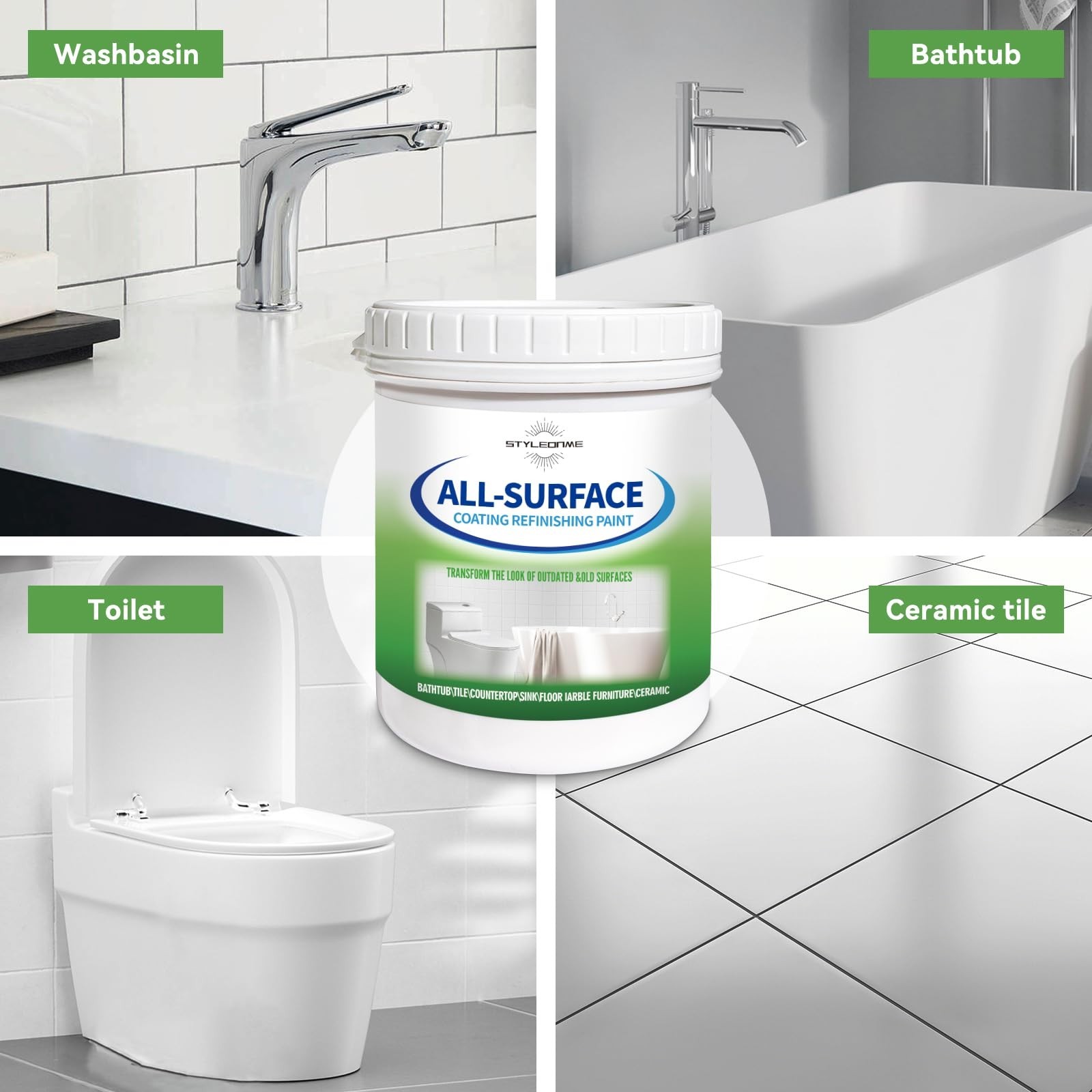 16 oz Waterbased White Tile Paint – Bathtub/Washbasin/Toilet/Countertop Refinish