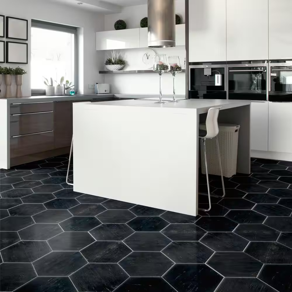 Retro Hex Nero 14-1/8 In. X 16-1/4 In. Porcelain Floor and Wall Tile (11.07 Sq.